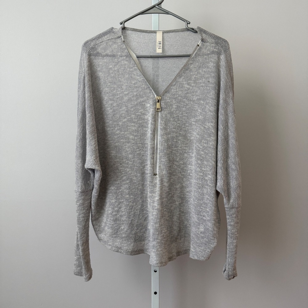Jolie Rayon Relaxed Slouchy Coastal Clean Knit Quarter Zip Pullover Small Gray